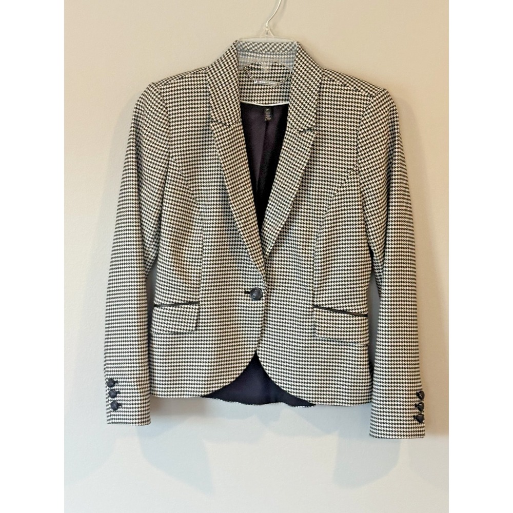 White House Black Market Houndstooth Signature Jacket Blazer Sz SP Pleated Back